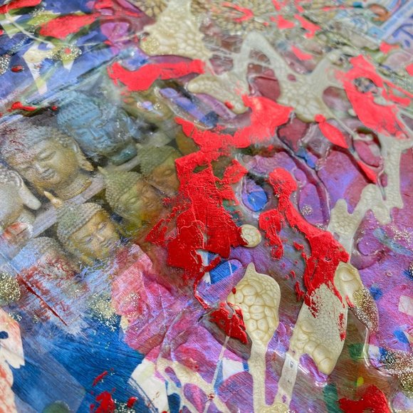 Indo Dreaming - Original Wall Art Handmade Mixed Media Collage Asian Calligraphy - Picture 6 of 9